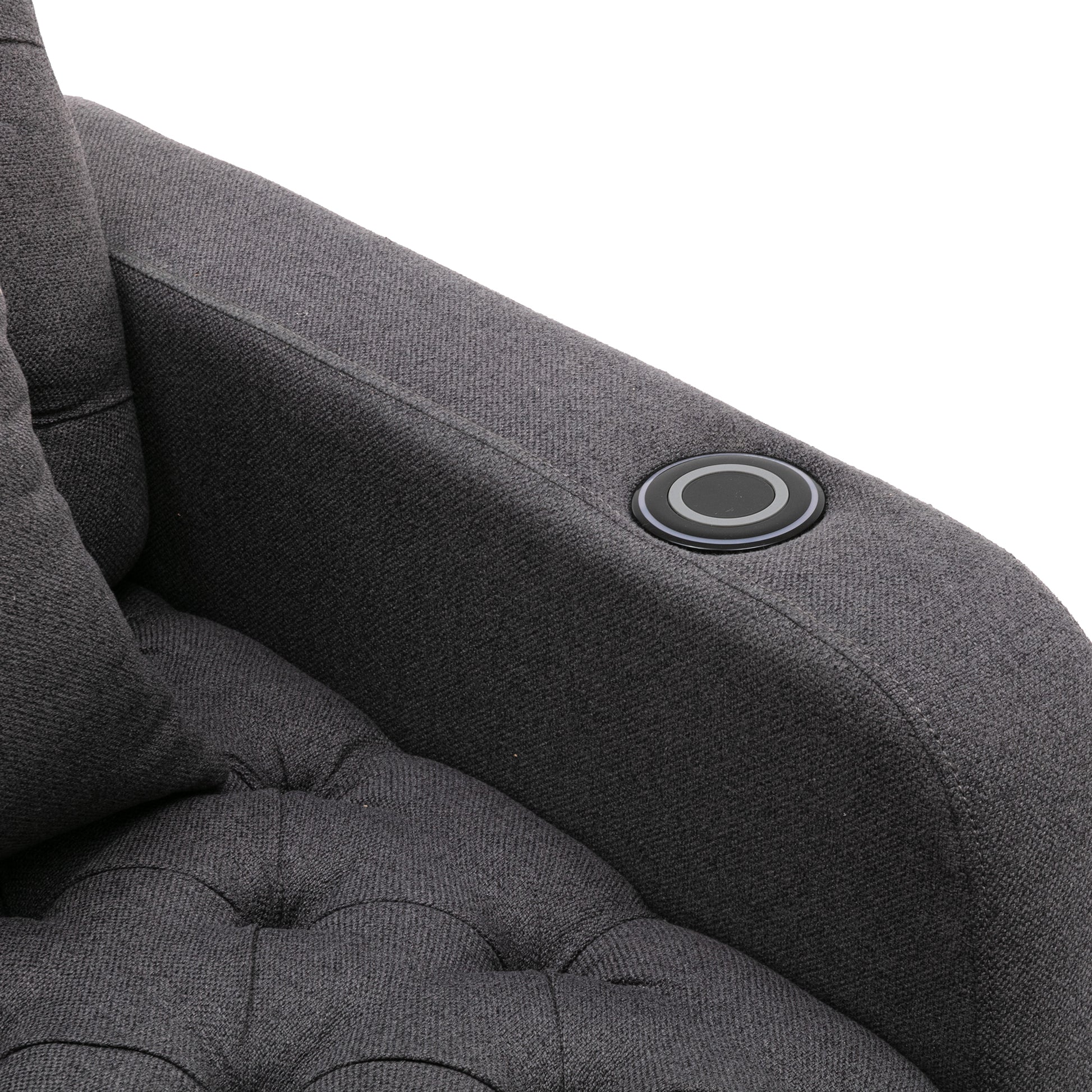 Coolmore Multifunctional Living Room Leisure Chaise Lounge Barry Tufted Comfy Armchair Wireless Charging, Smooth Reclining Backrest & Lumbar Pillow For Home Apartment Dark Grey Linen Dark Grey Foam Linen