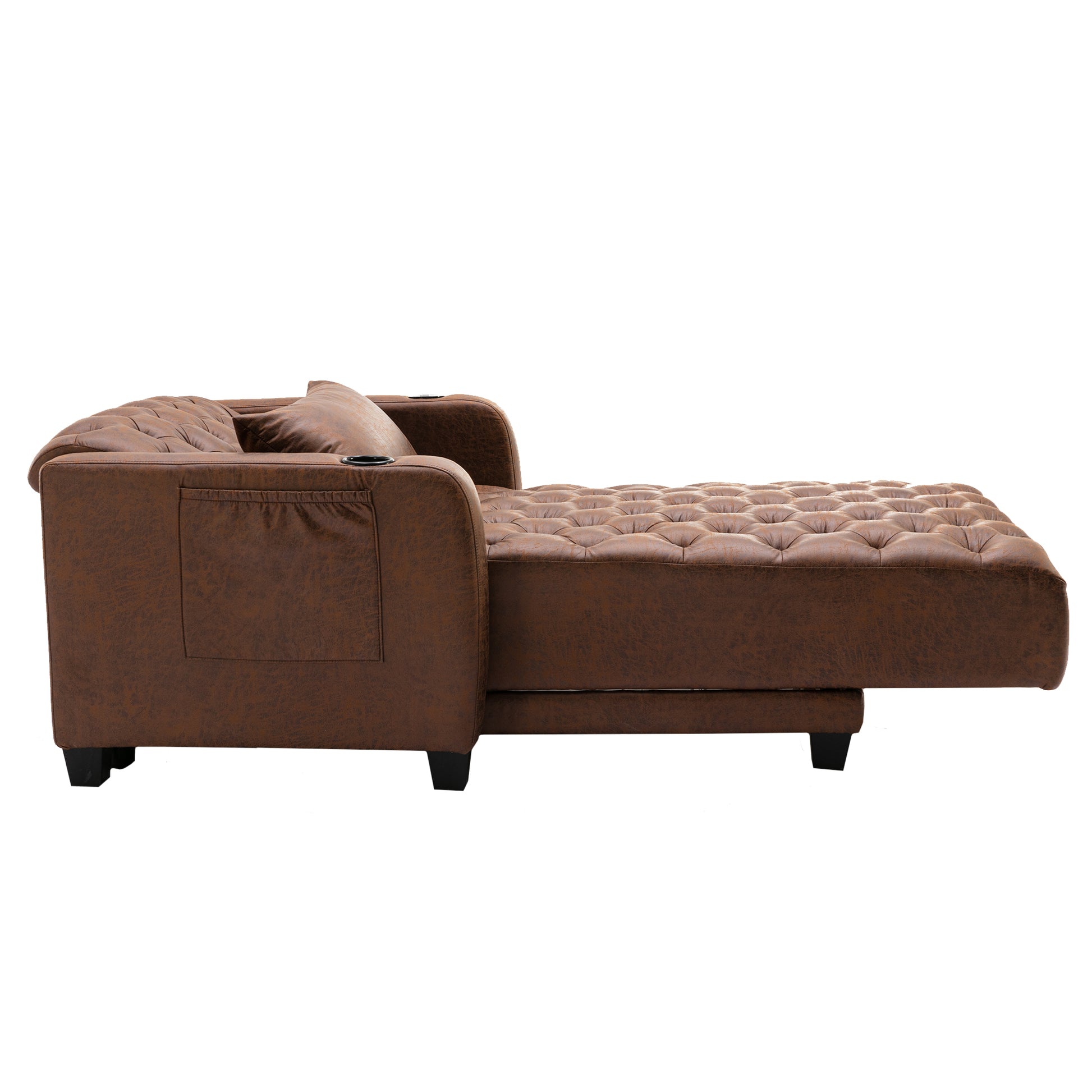 Coolmore Multifunctional Living Room Leisure Chaise Lounge Barry Tufted Comfy Armchair Wireless Charging, Smooth Reclining Backrest & Lumbar Pillow For Home Apartment Brown Linen Brown Foam Linen