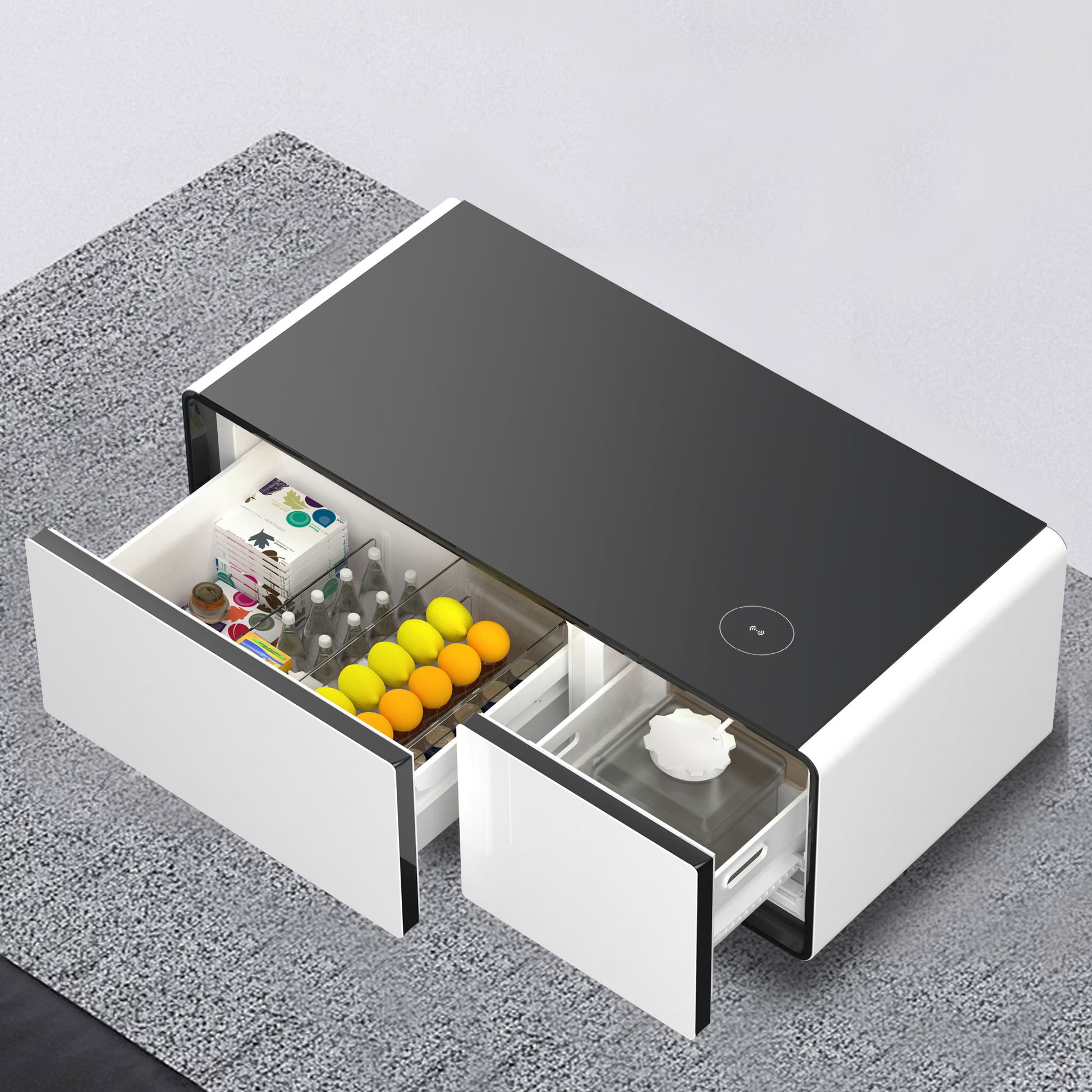 Modern Smart Coffee Table with Built in Fridge, Outlet white-built-in outlets or usb-primary living