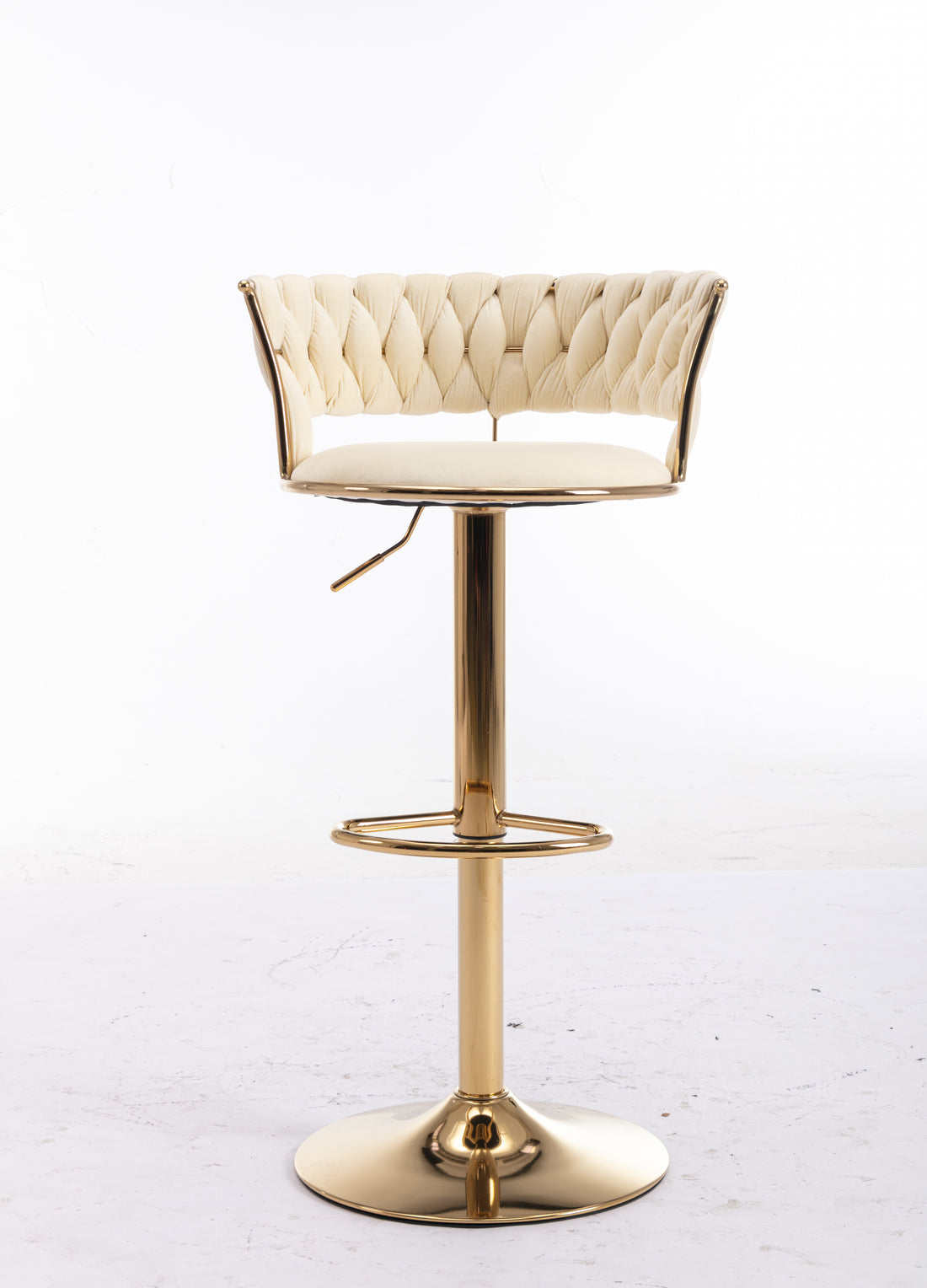 Set Of 2 Bar Stools,With Chrome Footrest And Base Swivel Height Adjustable Mechanical Lifting Velvet Golden Leg Simple Bar Stool Cream Cream Foam Fabric