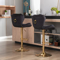 Set Of 2 Bar Stools,With Chrome Footrest And Base Swivel Height Adjustable Mechanical Lifting Velvet Golden Leg Simple Bar Stool Black Black Foam Fabric