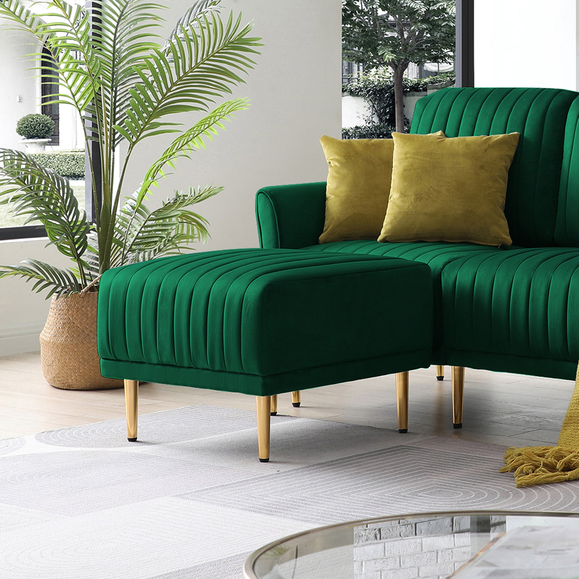 Ottoman Bench For Big Sofas Or Living Room Sofas Green Velvet Green Foam Velvet