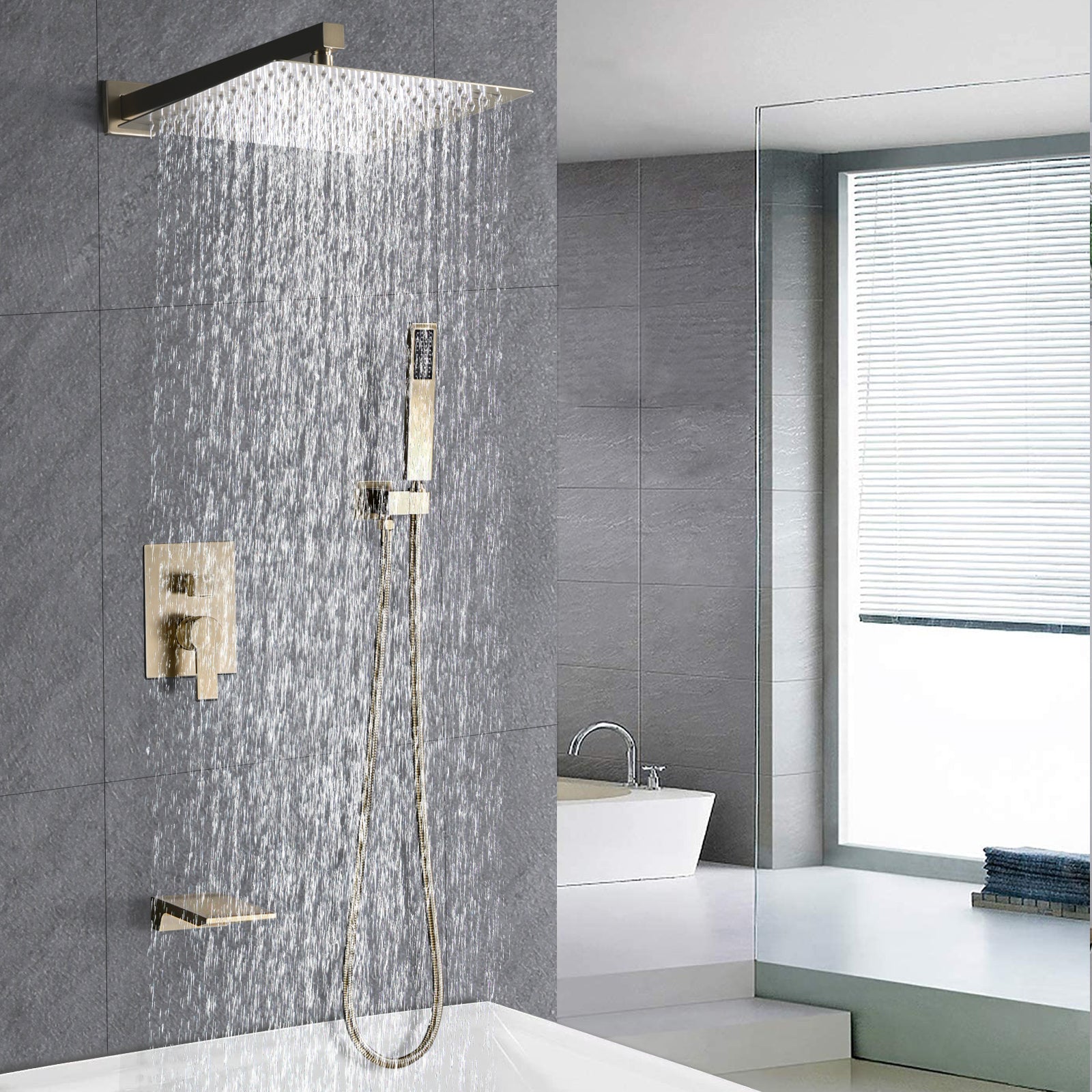 12Inch Shower System With Handheld Shower Head Brushed Gold Stainless Steel