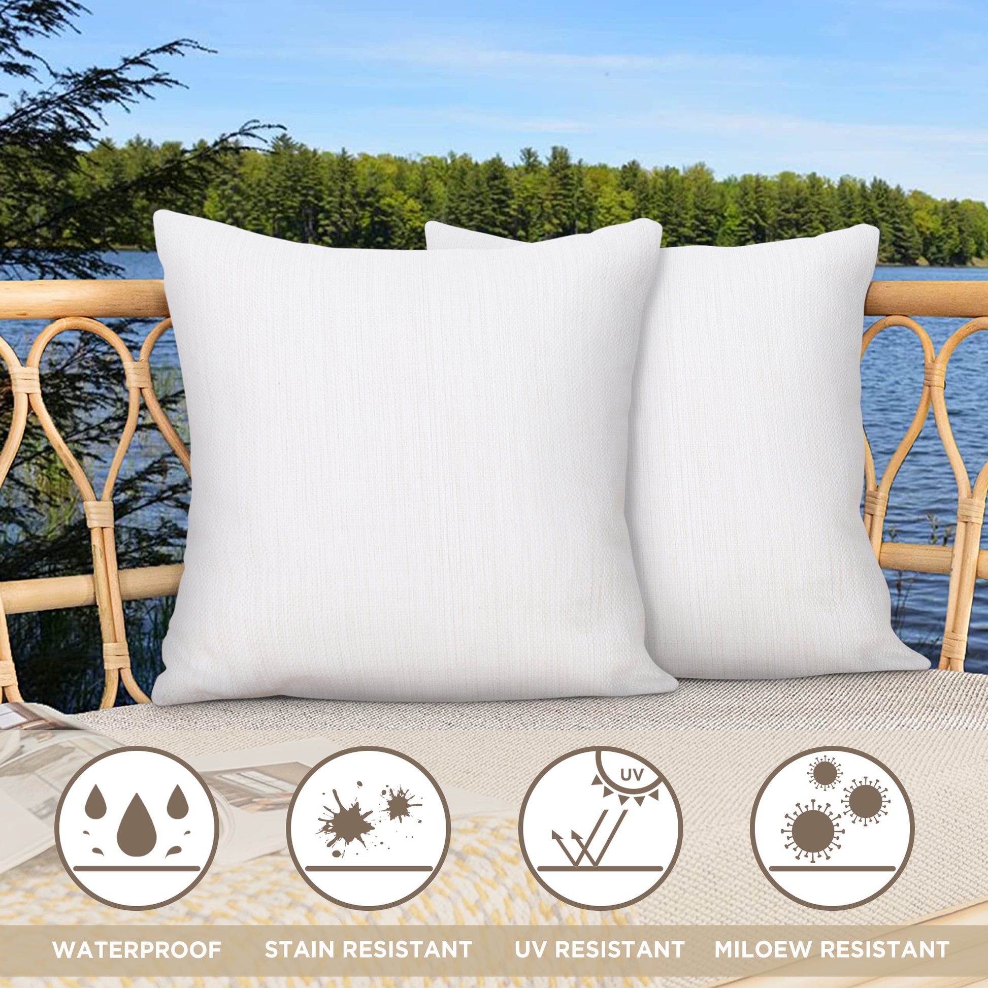 Pack Of 2 Outdoor Yarn Dyed Pillow, 18" x 18", White white-polyester