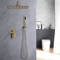 10Inch Brushed Gold Brass Rainfall Shower System, Luxuly Bathroom Shower Faucet Combo Set Brushed Gold Stainless Steel