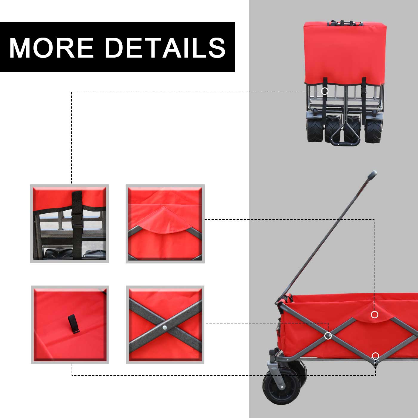 Utility Park Garden Cart Tool Customized Color Folding Camping Trolley Outdoor Picnic Beach Wagon Red Oxford Fabric Metal