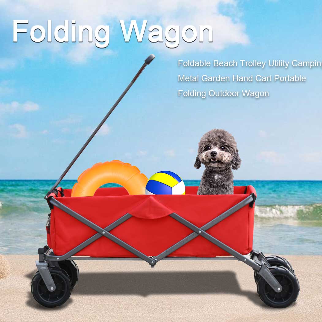 Utility Park Garden Cart Tool Customized Color Folding Camping Trolley Outdoor Picnic Beach Wagon Red Oxford Fabric Metal