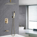 12Inch Shower System With Waterfall Tub Spout And Handheld Shower Head Brushed Gold Stainless Steel