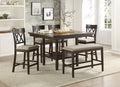 Dark Brown Finish Counter Height Table With Lazy Susan Lower Display Shelf And 4X Counter Height Chairs Bench Contemporary Dining 6Pc Set Wooden Furniture Wood Wood Brown Mix Seats 6 Wood Dining Room Dining Table With Chair And Bench Wood