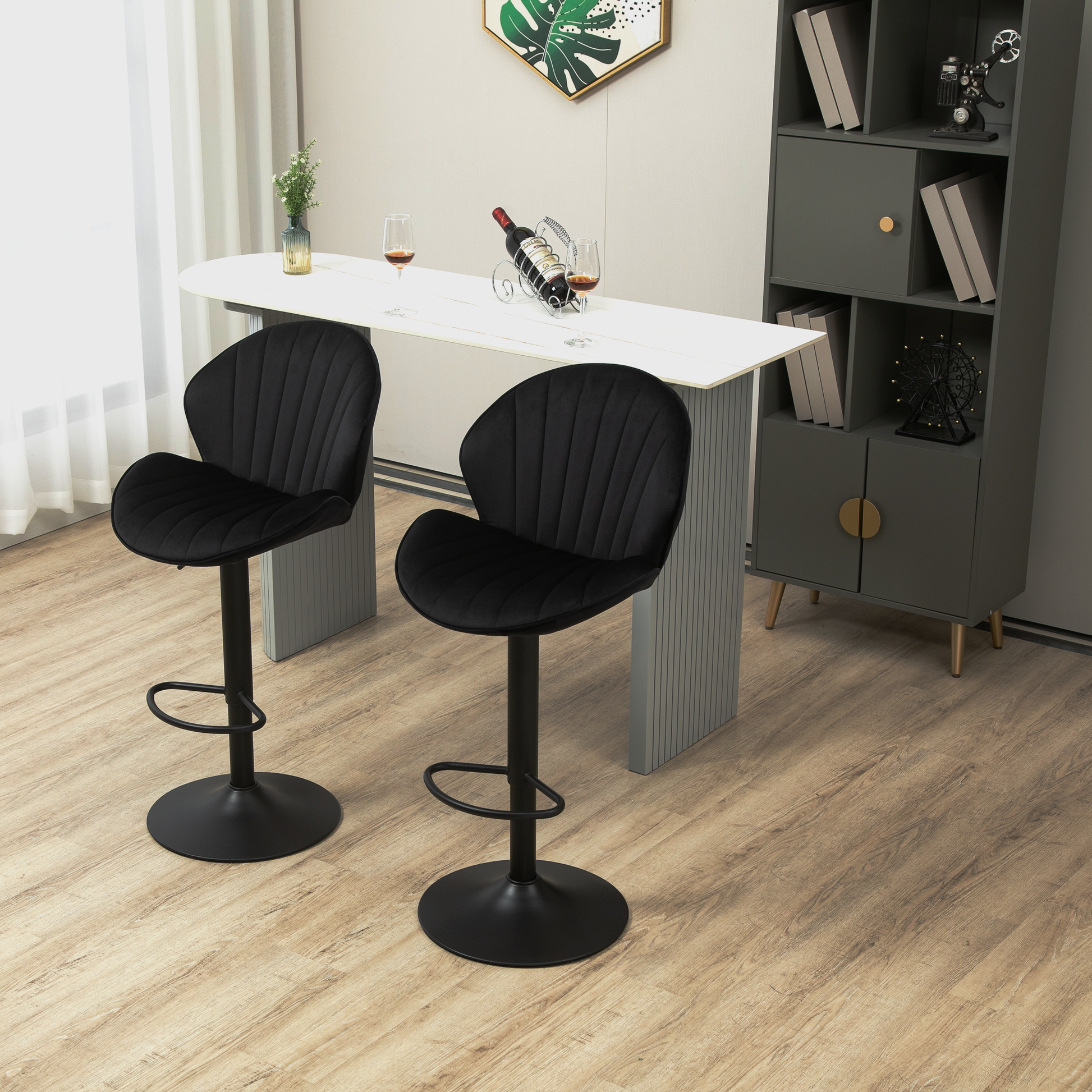 Bar Stools Set Of 2 Adjustable Barstools With Back And Footrest, Counter Height Bar Chairs For Kitchen, Pub Black Black Foam Fabric