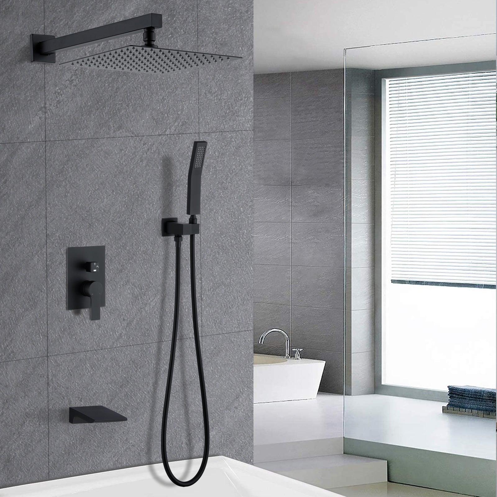 12Inch Shower System With Handheld Shower Head Matte Black Stainless Steel