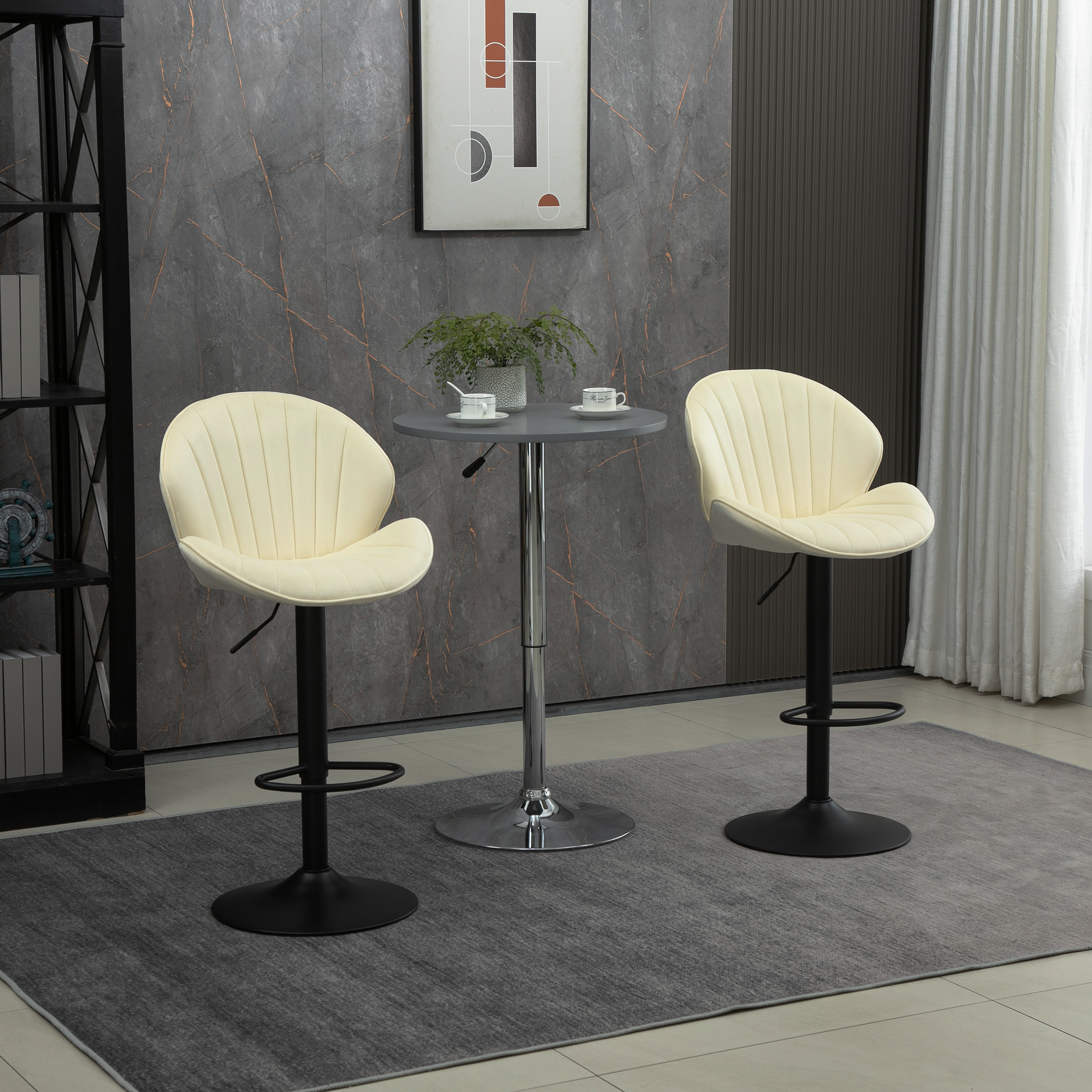 Bar Stools Set Of 2 Adjustable Barstools With Back And Footrest, Counter Height Bar Chairs For Kitchen, Pub Cream Cream Foam Fabric