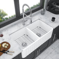 White Farmhouse Sink 33 Inch Kitchen Sink Apron Front Double Bowl 50 50 White Ceramic Kitchen Farm Sink White Ceramic