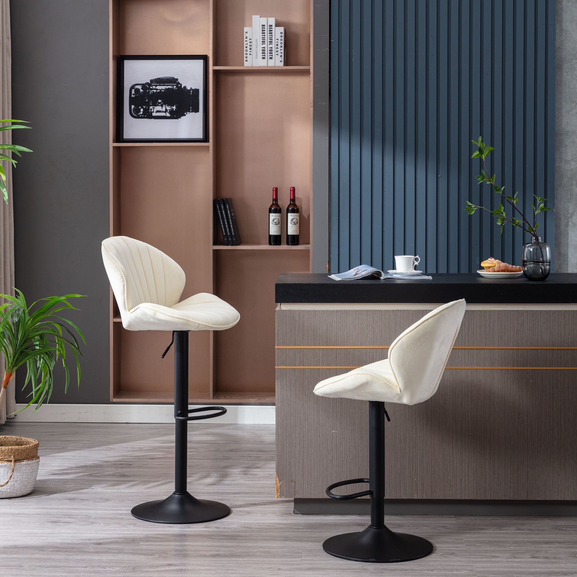 Bar Stools Set Of 2 Adjustable Barstools With Back And Footrest, Counter Height Bar Chairs For Kitchen, Pub Cream Cream Foam Fabric