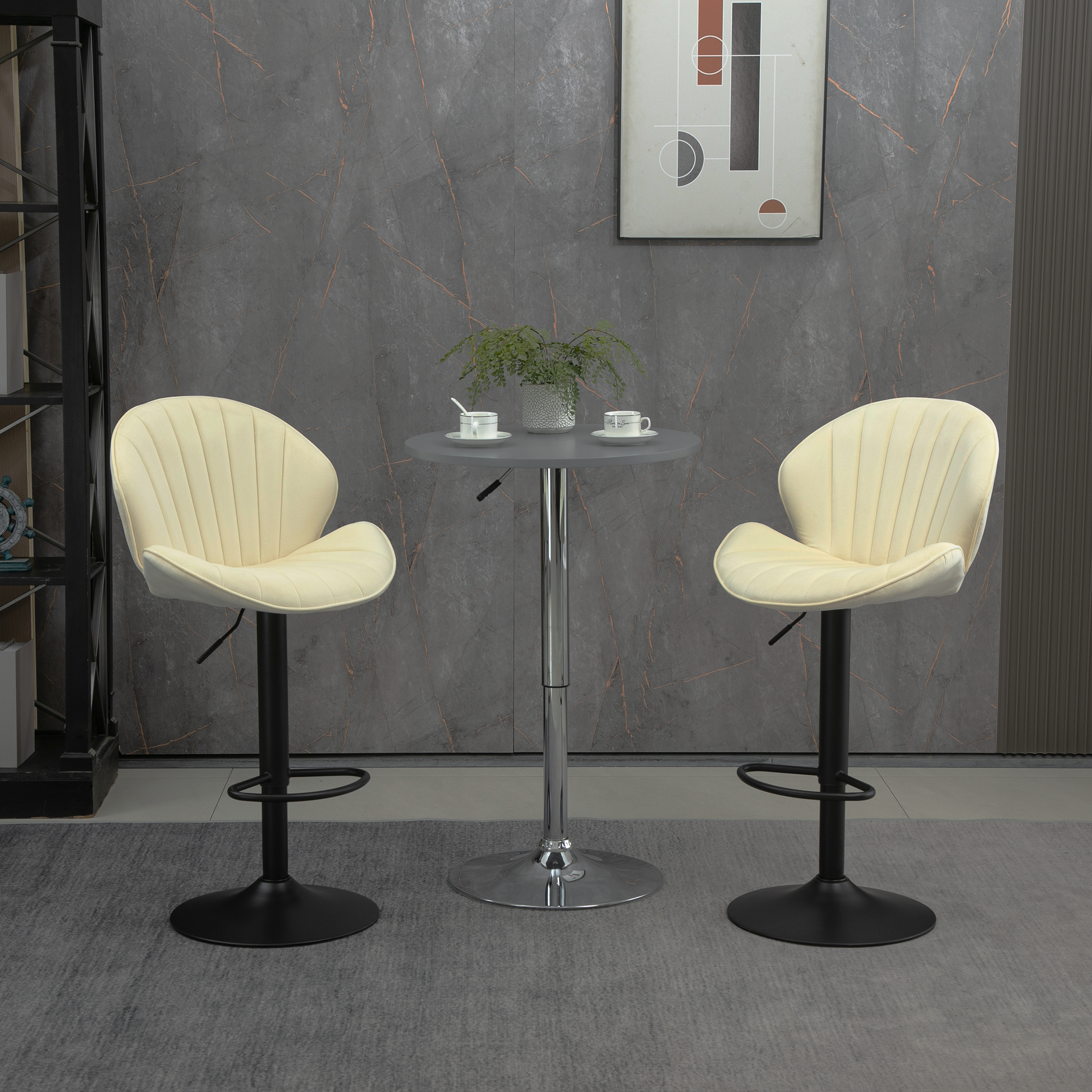 Bar Stools Set Of 2 Adjustable Barstools With Back And Footrest, Counter Height Bar Chairs For Kitchen, Pub Cream Cream Foam Fabric