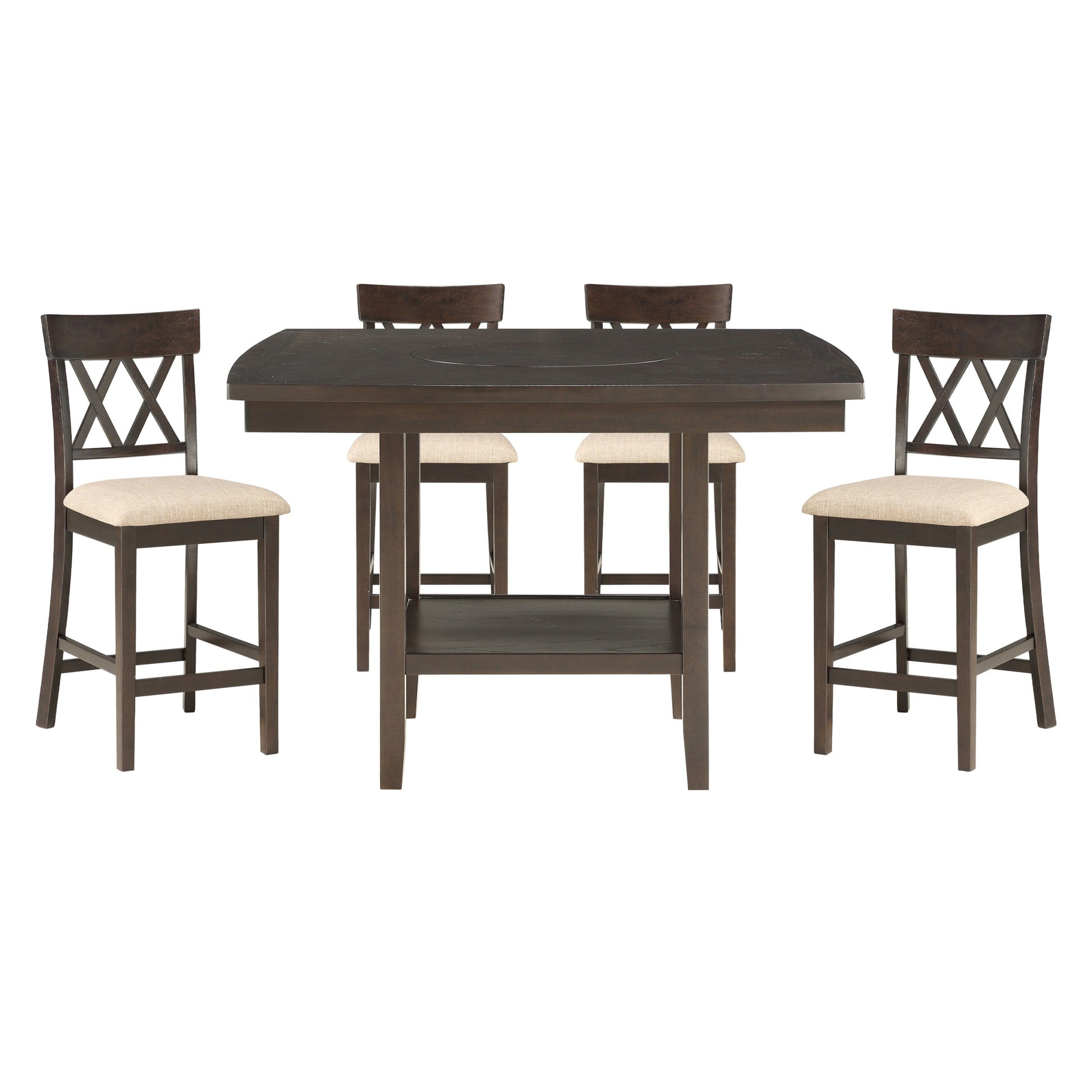Dark Brown Finish Counter Height Table with Lazy Susan wood-wood-brown mix-wood-dining room-dining table
