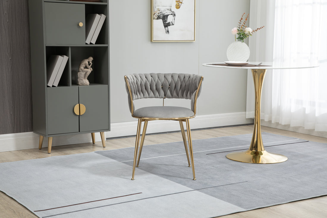 Coolmore Velvet Dining Chairs Set Of 2, Woven Upholstered Dining Chairs With Gold Metal Legs, Modern Accent Chairs For Living Room, Dining Room, Kitchen Grey Velvet Grey Foam Velvet