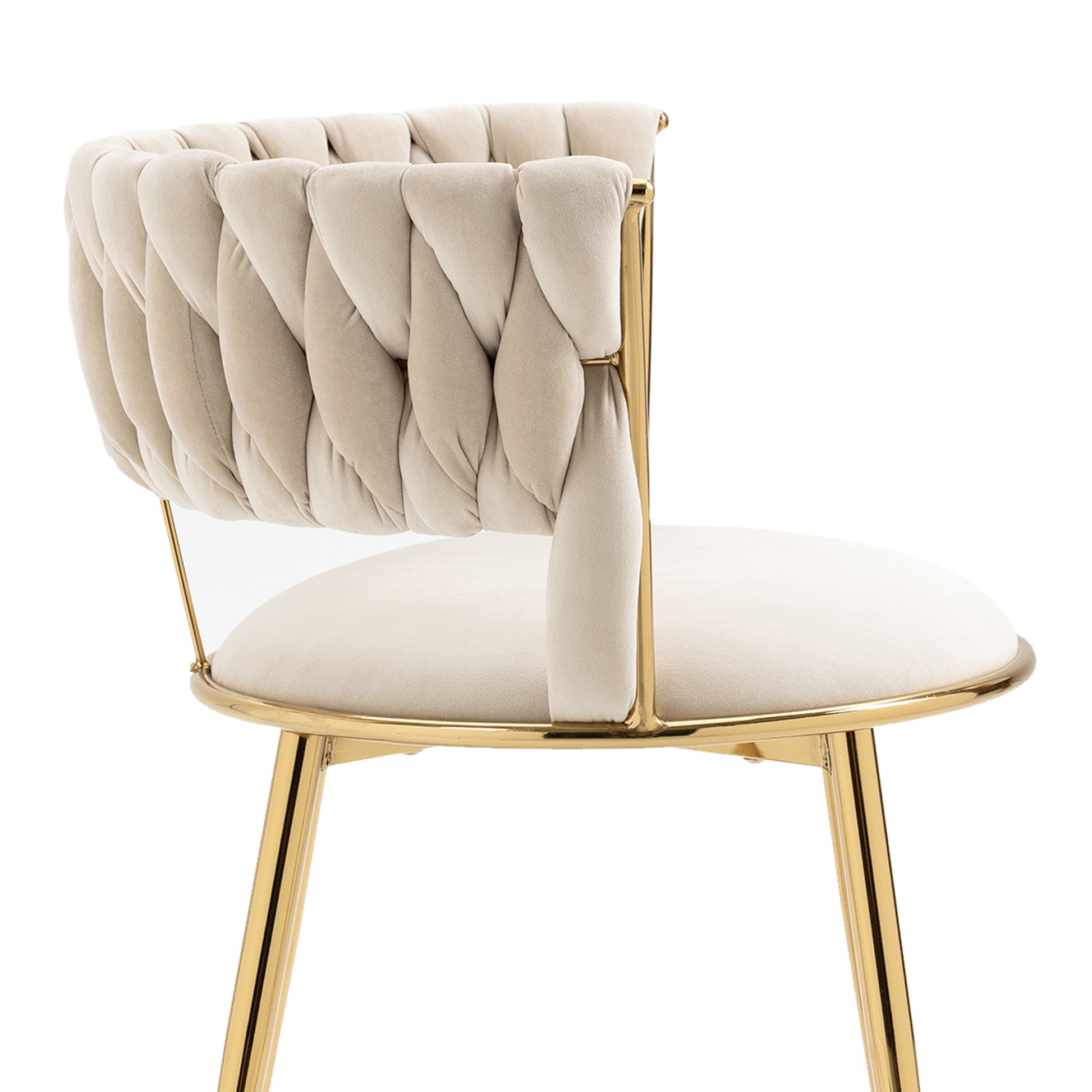 Coolmore Velvet Dining Chairs Set Of 2, Woven Upholstered Dining Chairs With Gold Metal Legs, Modern Accent Chairs For Living Room, Dining Room, Kitchen Ivory Velvet Ivory Foam Velvet