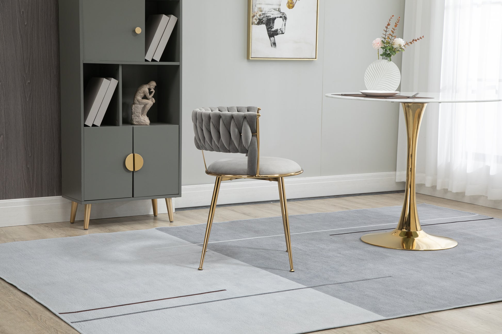 Coolmore Velvet Dining Chairs Set Of 2, Woven Upholstered Dining Chairs With Gold Metal Legs, Modern Accent Chairs For Living Room, Dining Room, Kitchen Grey Velvet Grey Foam Velvet