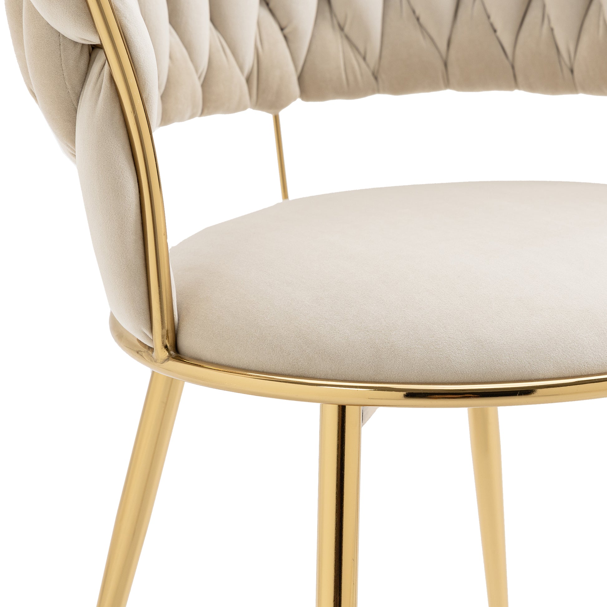 Coolmore Velvet Dining Chairs Set Of 2, Woven Upholstered Dining Chairs With Gold Metal Legs, Modern Accent Chairs For Living Room, Dining Room, Kitchen Ivory Velvet Ivory Foam Velvet