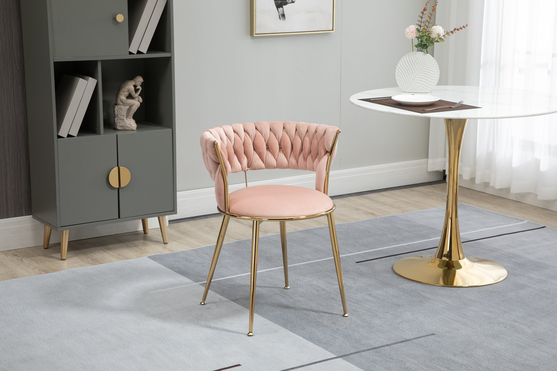 Coolmore Velvet Dining Chairs Set Of 2, Woven Upholstered Dining Chairs With Gold Metal Legs, Modern Accent Chairs For Living Room, Dining Room, Kitchen Pink Velvet Pink Foam Velvet