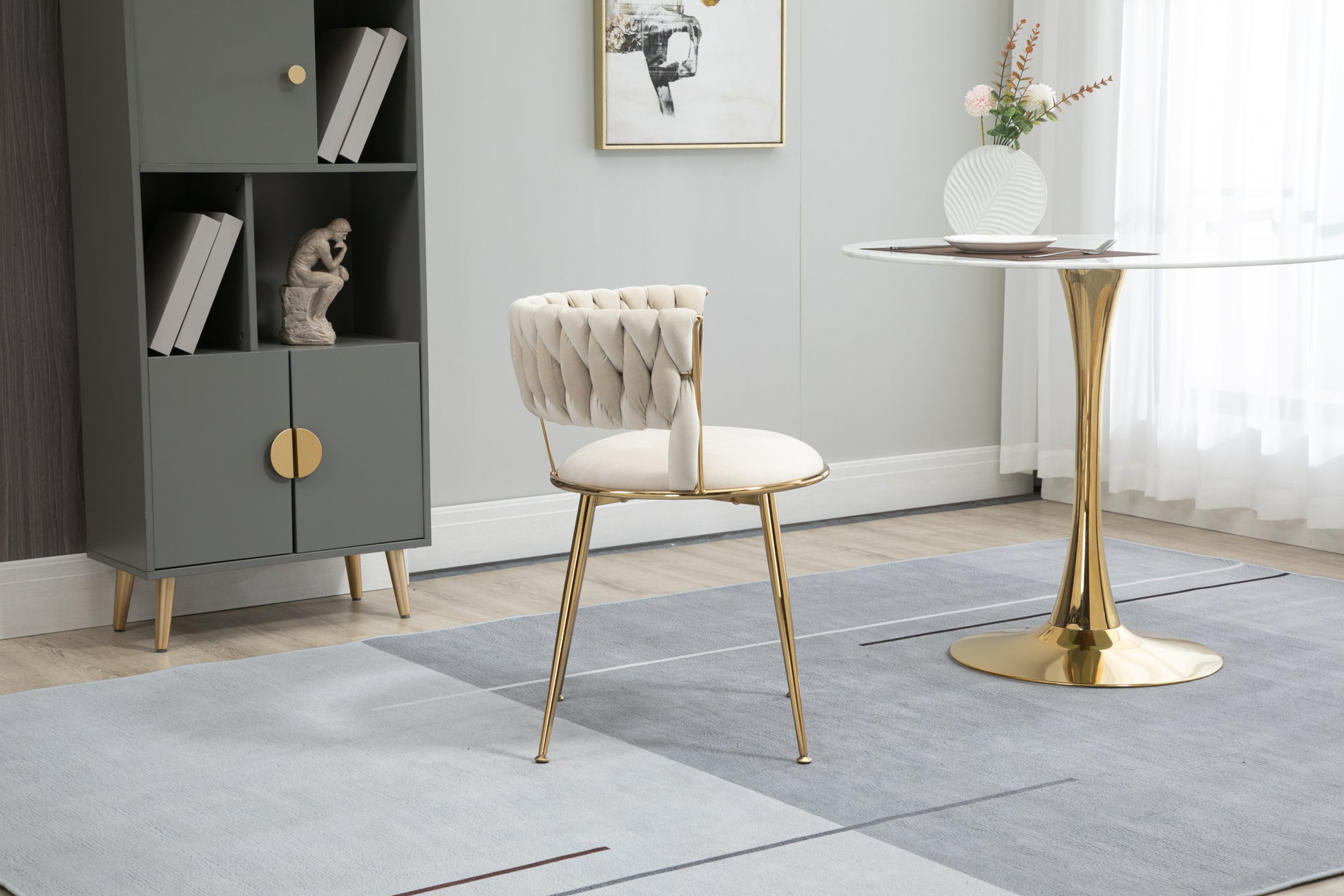 Coolmore Velvet Dining Chairs Set Of 2, Woven Upholstered Dining Chairs With Gold Metal Legs, Modern Accent Chairs For Living Room, Dining Room, Kitchen Ivory Velvet Ivory Foam Velvet