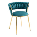 Coolmore Velvet Dining Chairs Set Of 2, Woven Upholstered Dining Chairs With Gold Metal Legs, Modern Accent Chairs For Living Room, Dining Room, Kitchen Teal Velvet Teal Foam Velvet