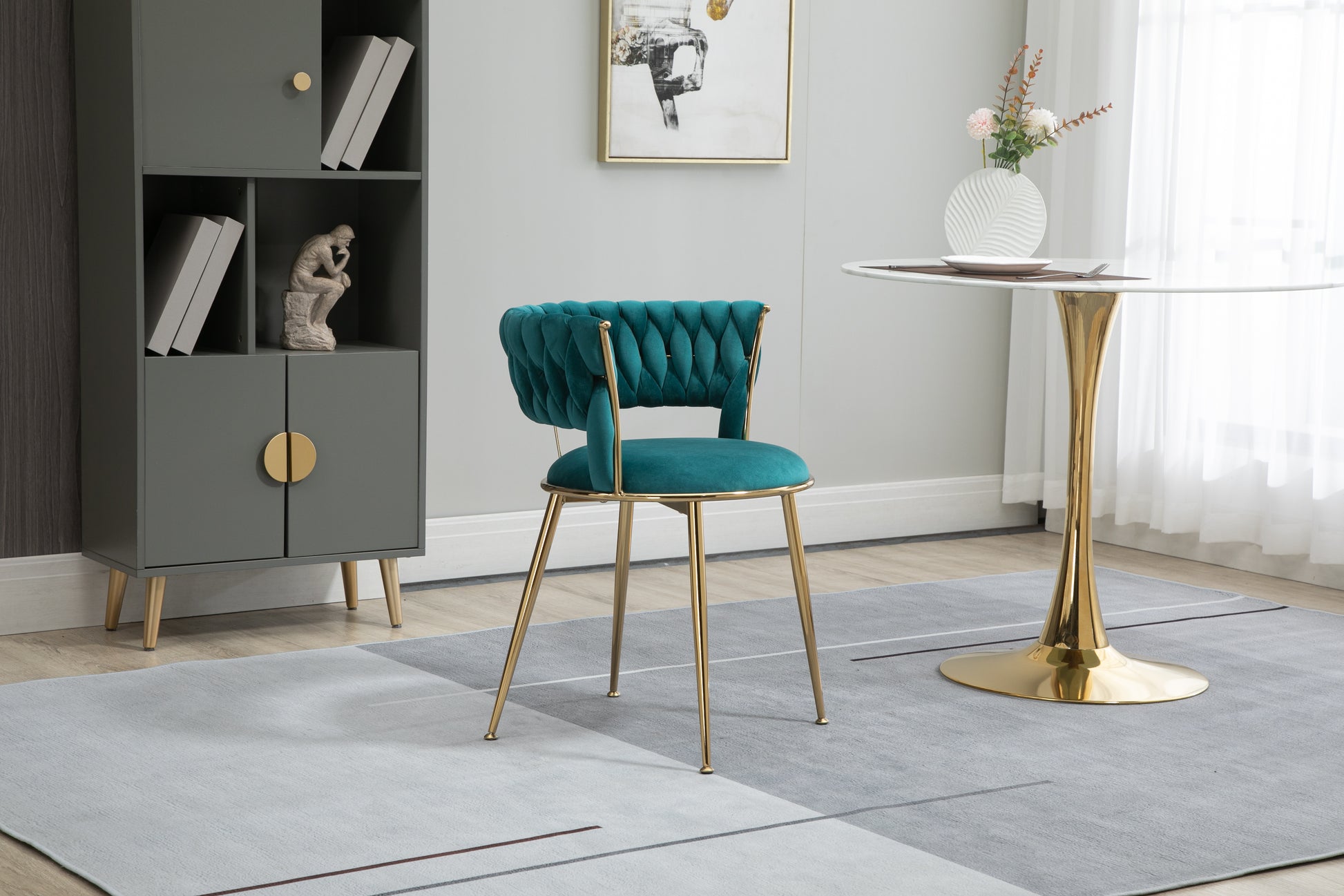 Coolmore Velvet Dining Chairs Set Of 2, Woven Upholstered Dining Chairs With Gold Metal Legs, Modern Accent Chairs For Living Room, Dining Room, Kitchen Teal Velvet Teal Foam Velvet