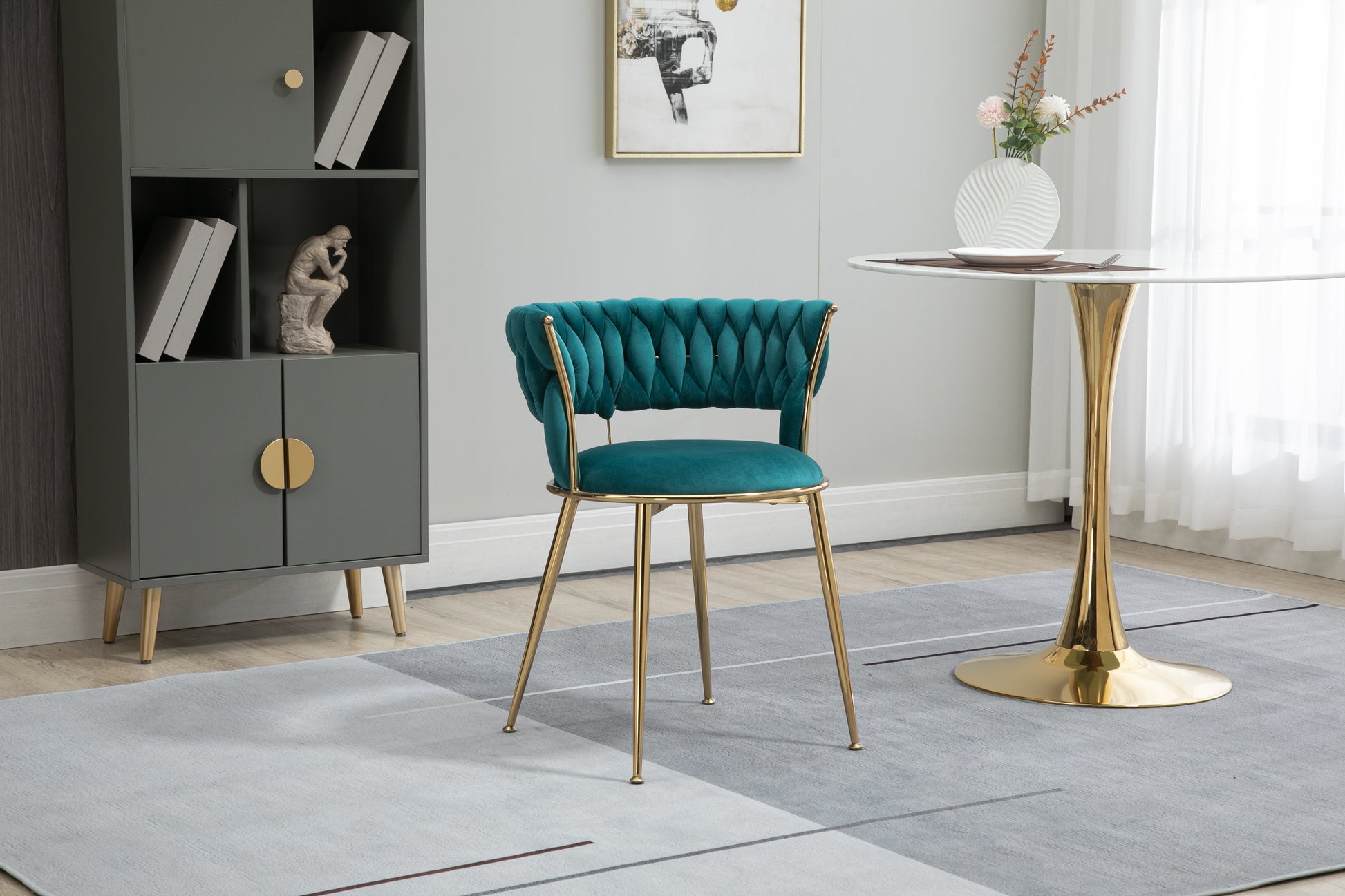 Coolmore Velvet Dining Chairs Set Of 2, Woven Upholstered Dining Chairs With Gold Metal Legs, Modern Accent Chairs For Living Room, Dining Room, Kitchen Teal Velvet Teal Foam Velvet