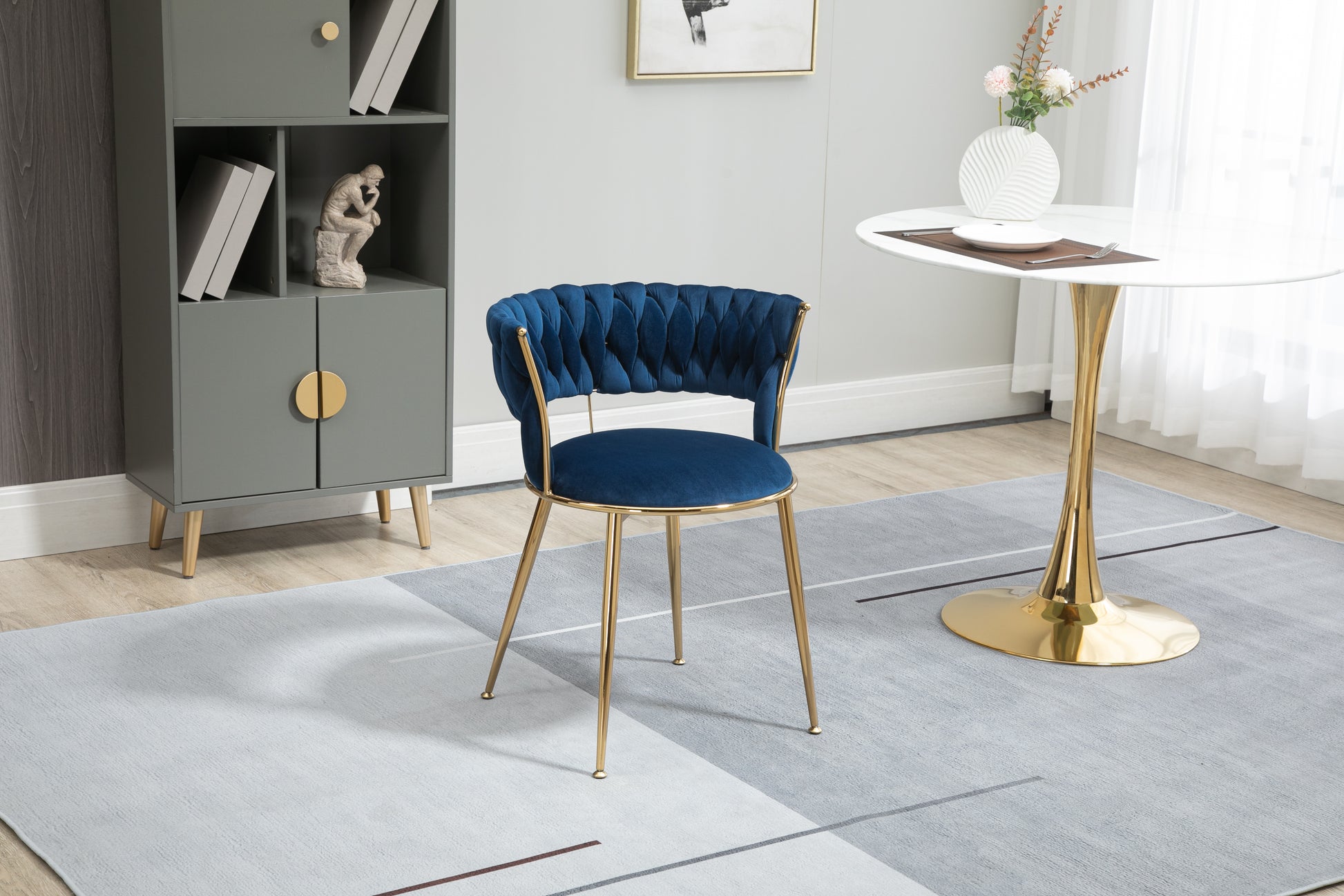 Coolmore Velvet Dining Chairs Set Of 2, Woven Upholstered Dining Chairs With Gold Metal Legs, Modern Accent Chairs For Living Room, Dining Room, Kitchen Navy Velvet Navy Foam Velvet