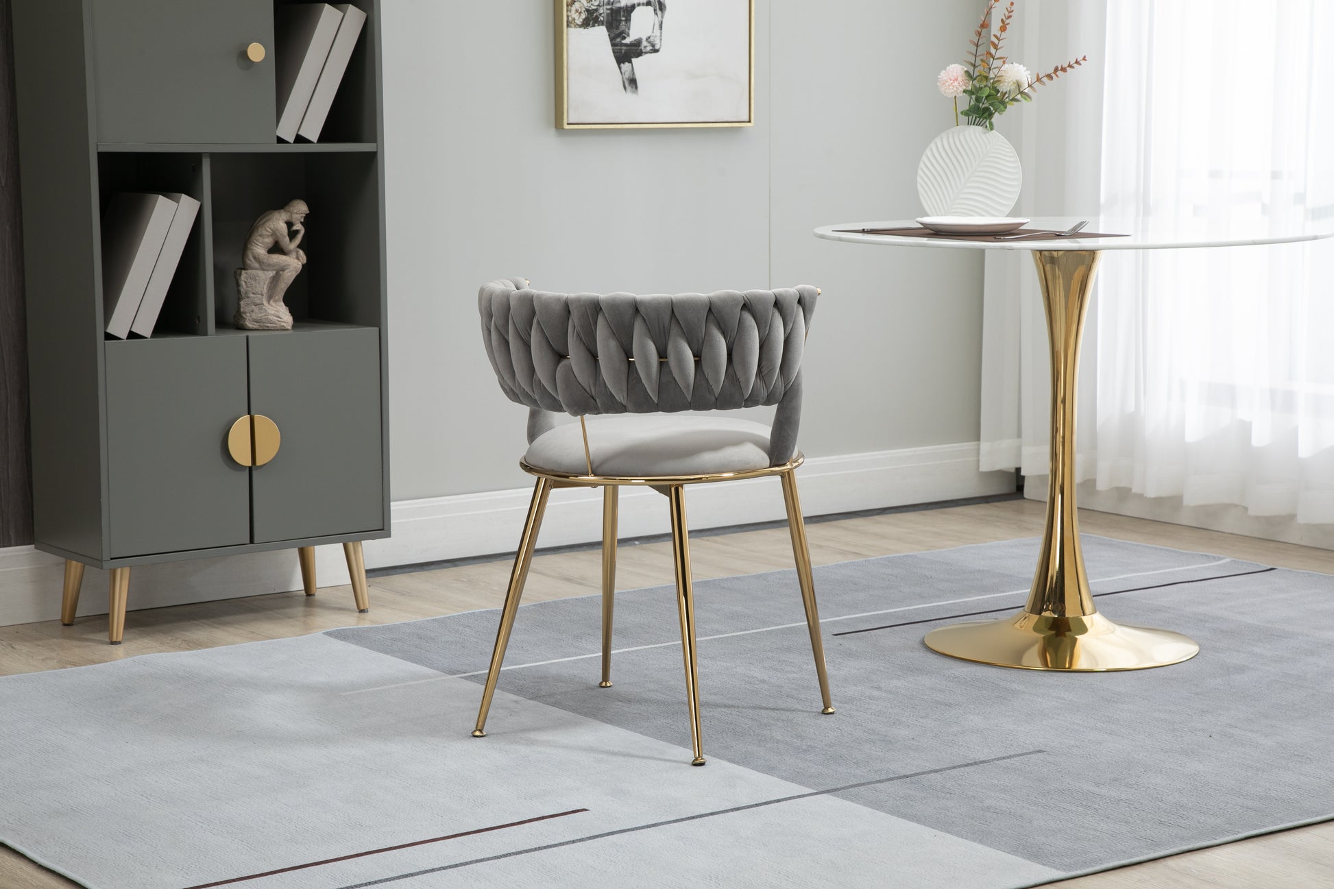 Coolmore Velvet Dining Chairs Set Of 2, Woven Upholstered Dining Chairs With Gold Metal Legs, Modern Accent Chairs For Living Room, Dining Room, Kitchen Grey Velvet Grey Foam Velvet