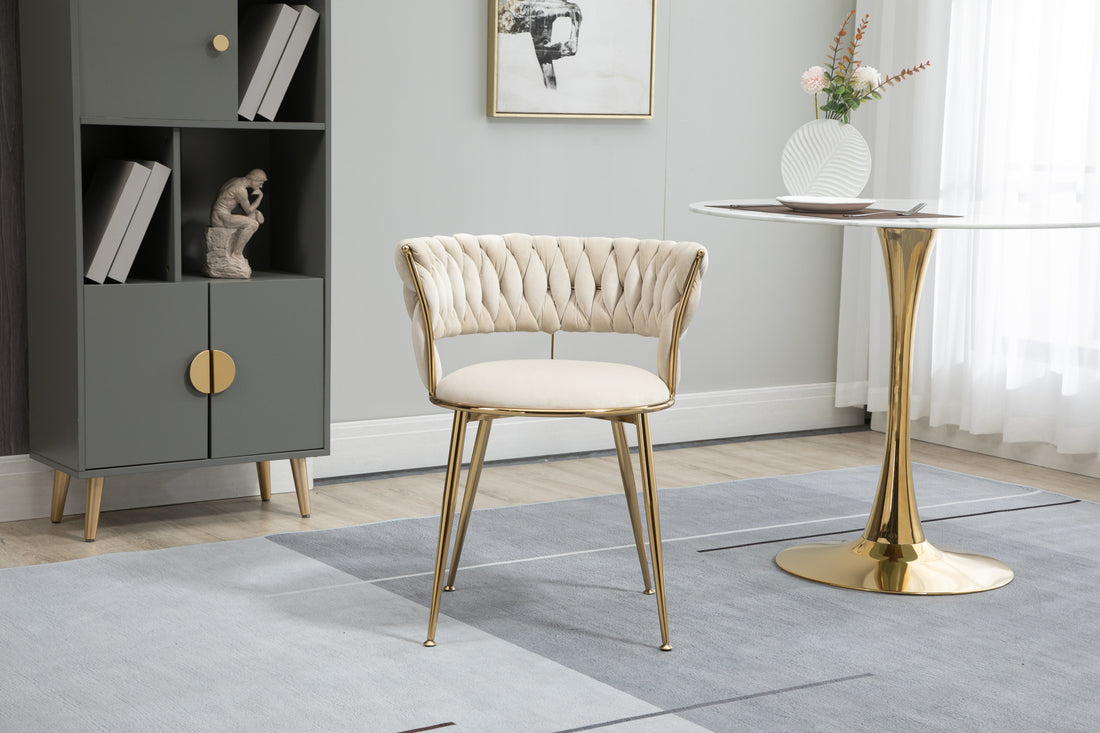Coolmore Velvet Dining Chairs Set Of 2, Woven Upholstered Dining Chairs With Gold Metal Legs, Modern Accent Chairs For Living Room, Dining Room, Kitchen Ivory Velvet Ivory Foam Velvet