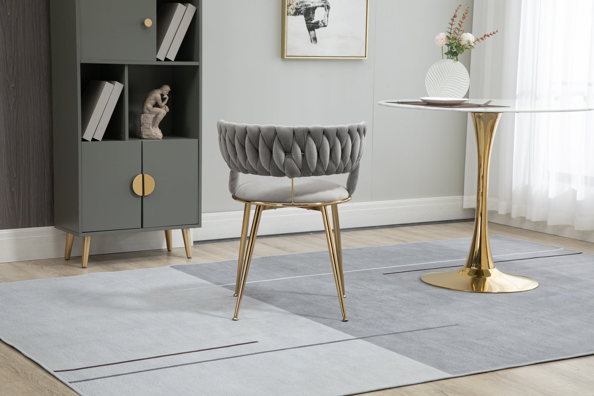 Coolmore Velvet Dining Chairs Set Of 2, Woven Upholstered Dining Chairs With Gold Metal Legs, Modern Accent Chairs For Living Room, Dining Room, Kitchen Grey Velvet Grey Foam Velvet