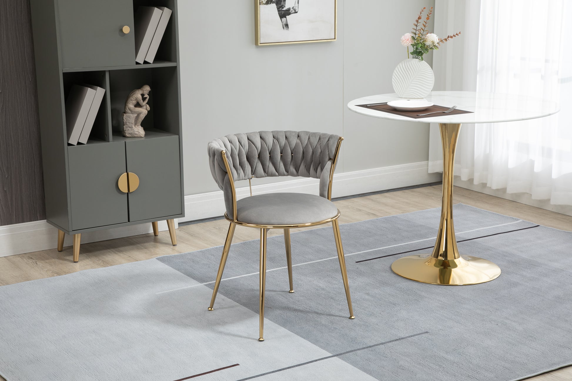 Coolmore Velvet Dining Chairs Set Of 2, Woven Upholstered Dining Chairs With Gold Metal Legs, Modern Accent Chairs For Living Room, Dining Room, Kitchen Grey Velvet Grey Foam Velvet