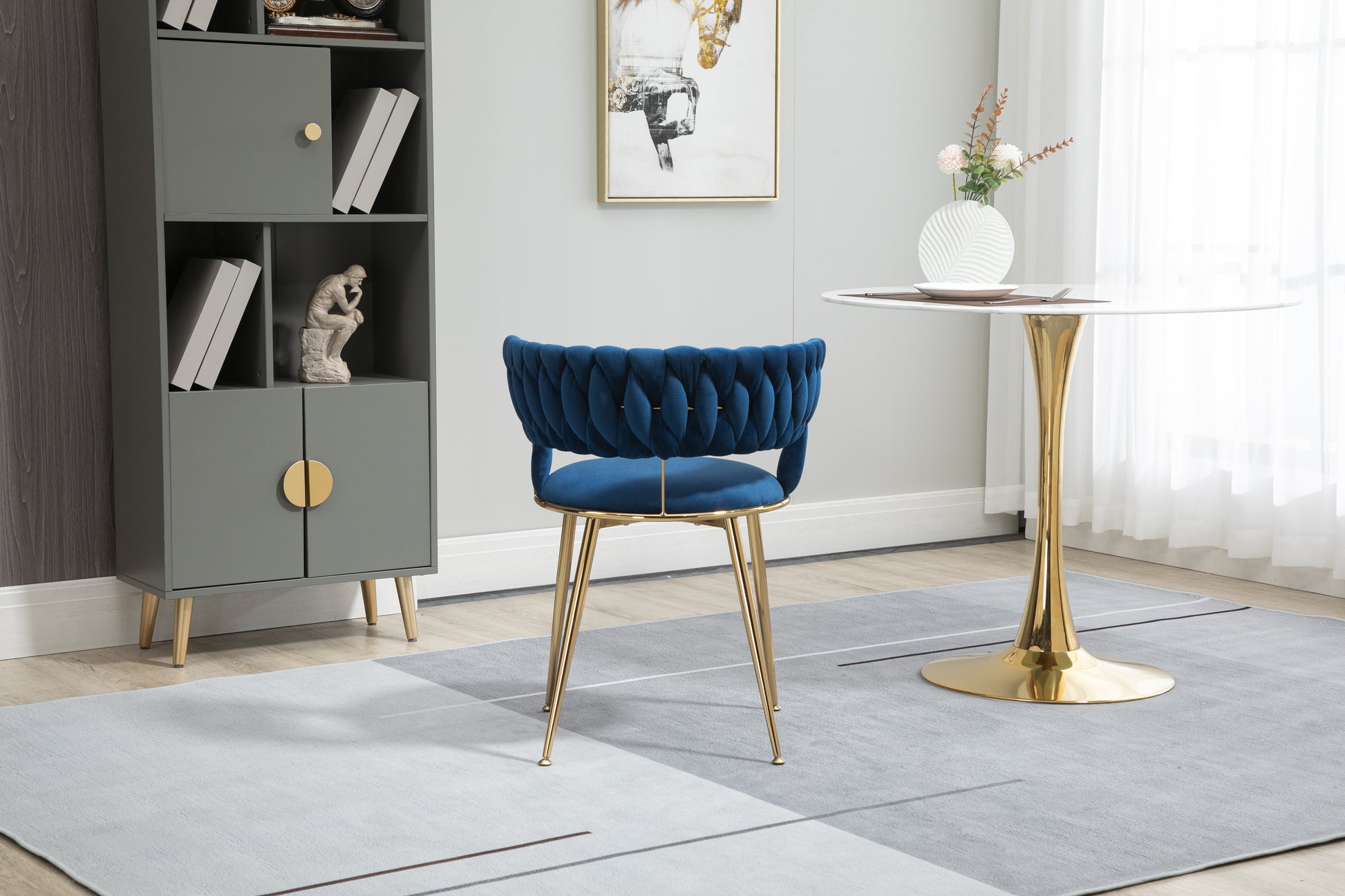 Coolmore Velvet Dining Chairs Set Of 2, Woven Upholstered Dining Chairs With Gold Metal Legs, Modern Accent Chairs For Living Room, Dining Room, Kitchen Navy Velvet Navy Foam Velvet