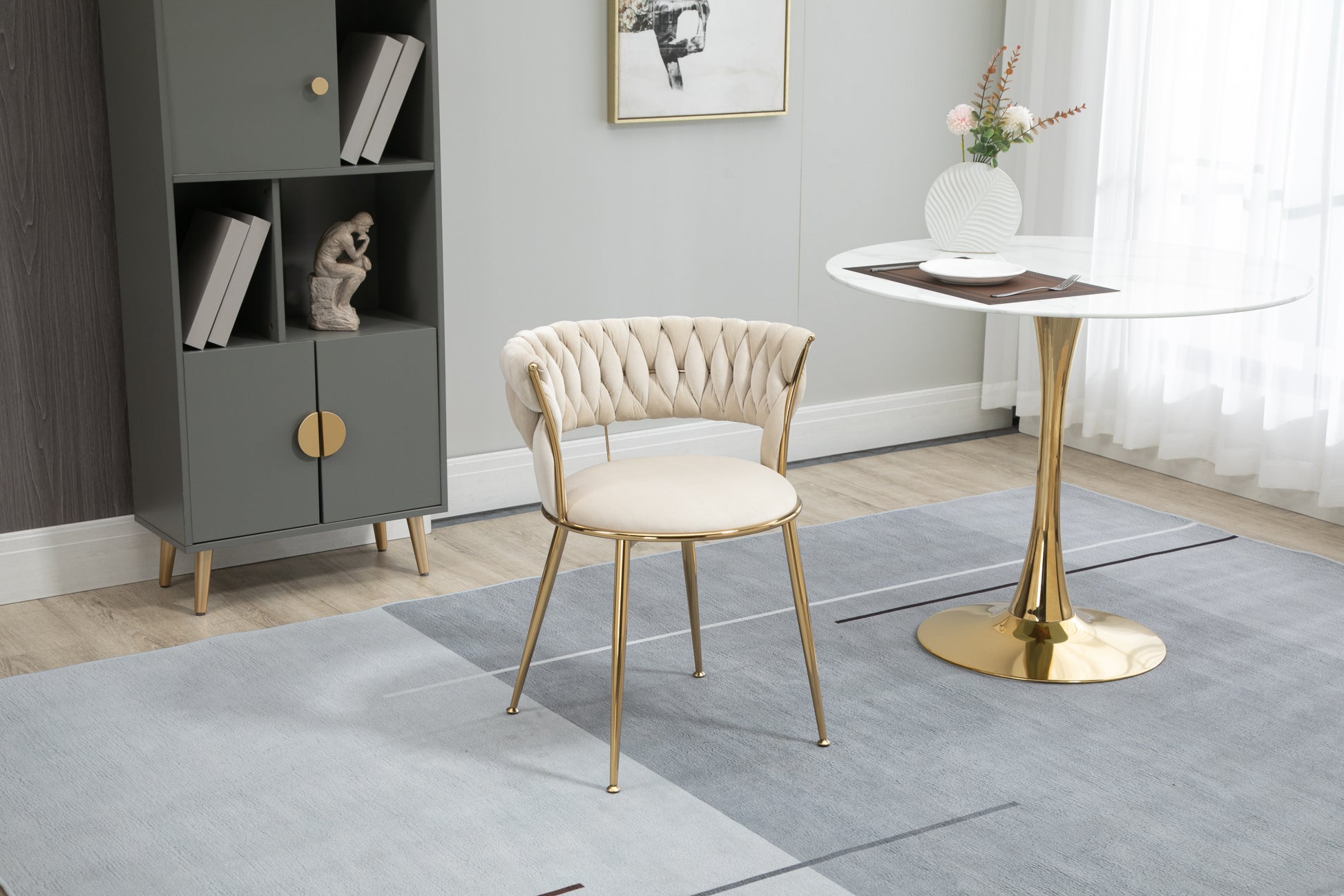 Coolmore Velvet Dining Chairs Set Of 2, Woven Upholstered Dining Chairs With Gold Metal Legs, Modern Accent Chairs For Living Room, Dining Room, Kitchen Ivory Velvet Ivory Foam Velvet