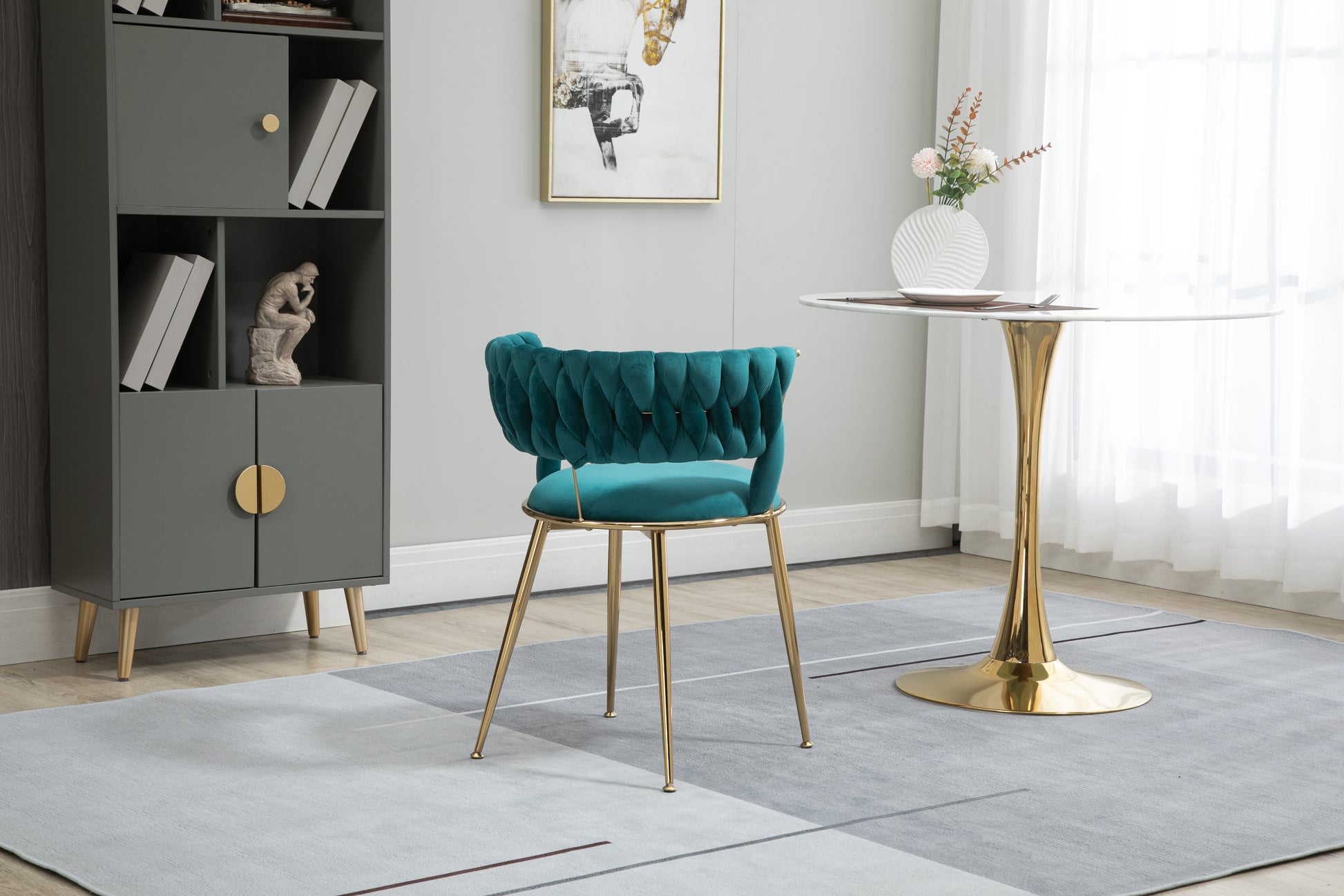 Coolmore Velvet Dining Chairs Set Of 2, Woven Upholstered Dining Chairs With Gold Metal Legs, Modern Accent Chairs For Living Room, Dining Room, Kitchen Teal Velvet Teal Foam Velvet