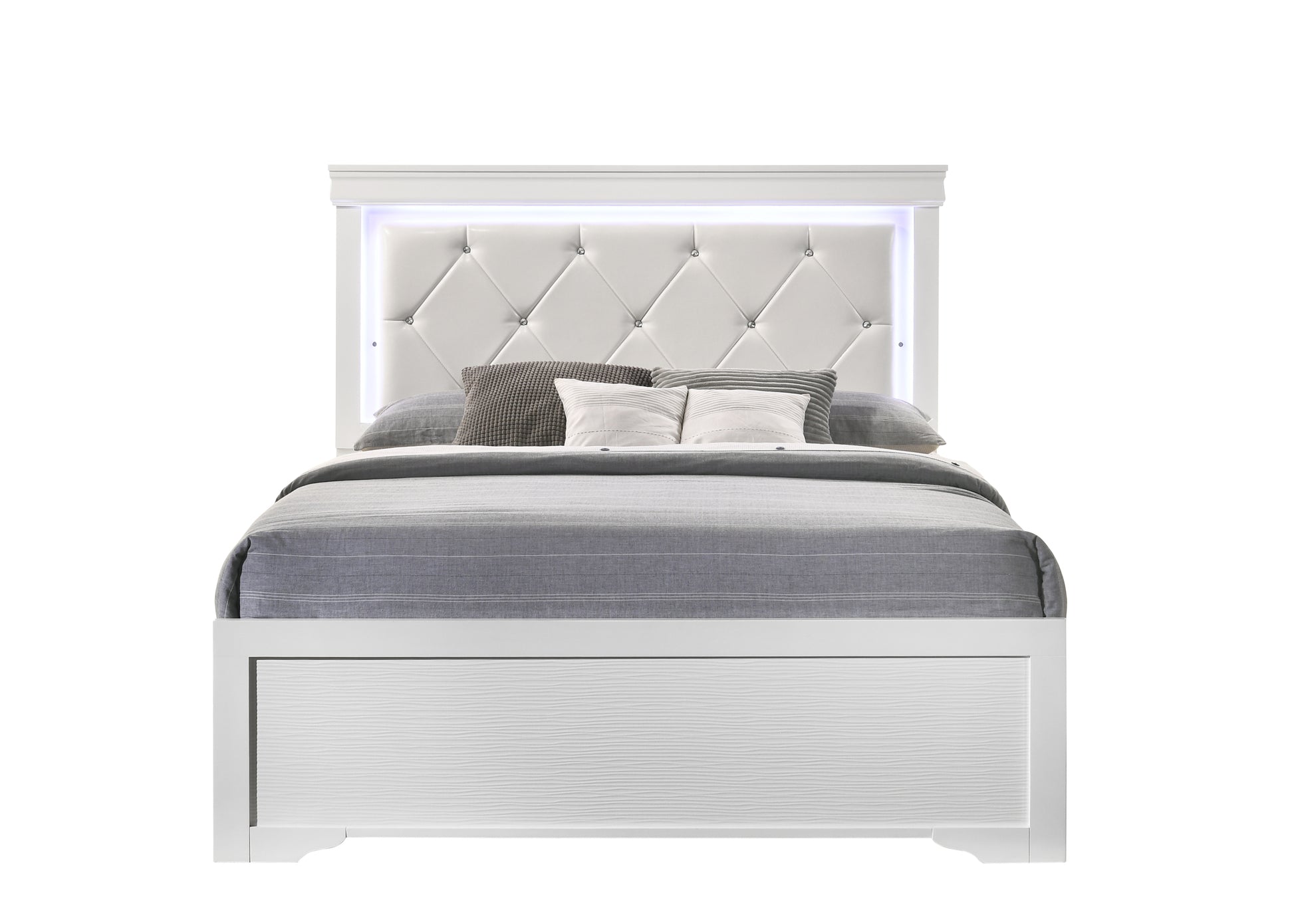 Brooklyn Full 4 Piece Led Bedroom Set Made With Wood In White Box Spring Required Full White Wood 4 Piece Set Bedroom Bed Included,Dresser Included,Mirror Included,Nightstand Included Modern Acacia Upholstered Polyester Tufted Wood