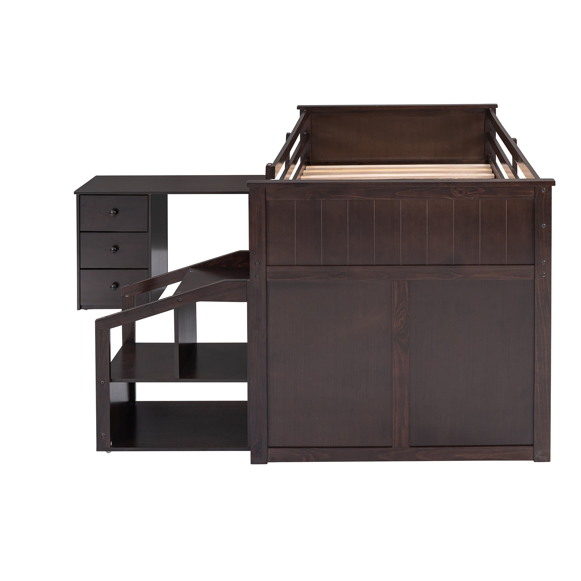 Loft Bed Low Study Twin Size Loft Bed With Storage Steps And Portable,Desk,Espresso Old Sku: Lt000101Aap Espresso Solid Wood