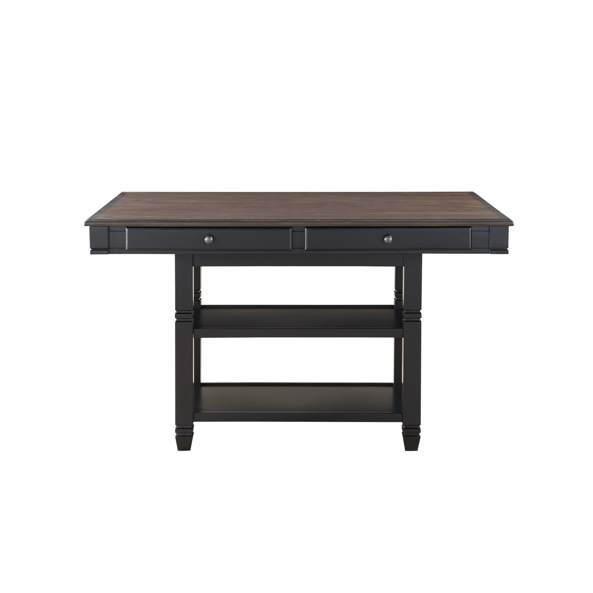 Transitional Style 1Pc Counter Height Table With Storage Drawers 2X Display Shelves Natural And Black Finish Dining Furniture Black Dining Room Transitional Wood