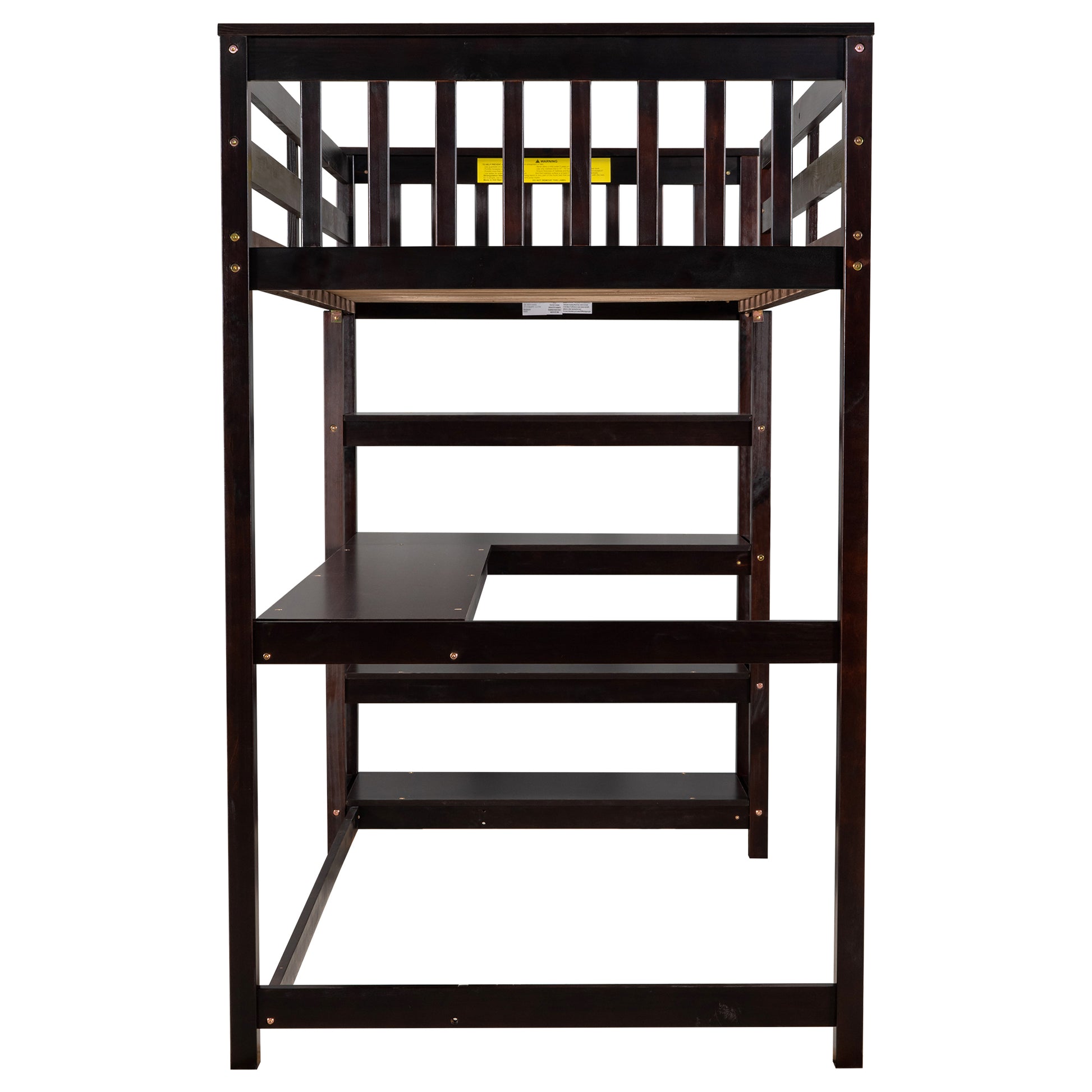 Twin Size Loft Bed With Storage Shelves And Under Bed Desk, Espresso Old Sku:Sm000245Aap 1 Espresso Pine