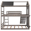 Twin Over Twin Bunk Bed Wood Bed With Roof, Window, Slide, Ladder ,Antique Gray Old Sku:Lp000059Aae Antique Gray Solid Wood