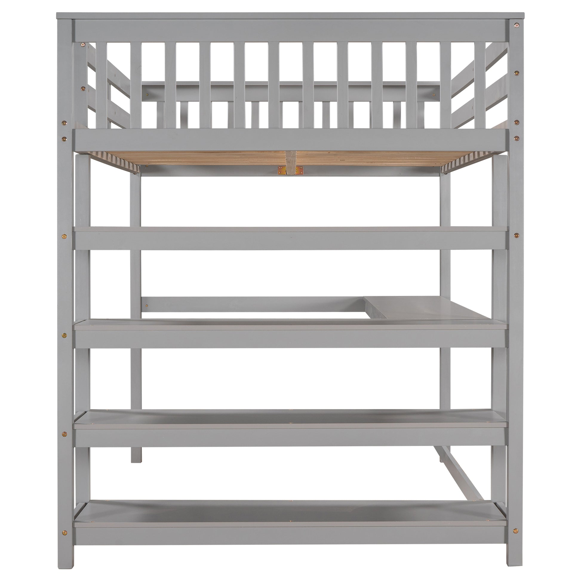 Full Size Loft Bed With Storage Shelves And Under Bed Desk, Gray Old Sku:Sm000246Aae 1 Box Spring Not Required Full Gray Wood Bedroom Pine