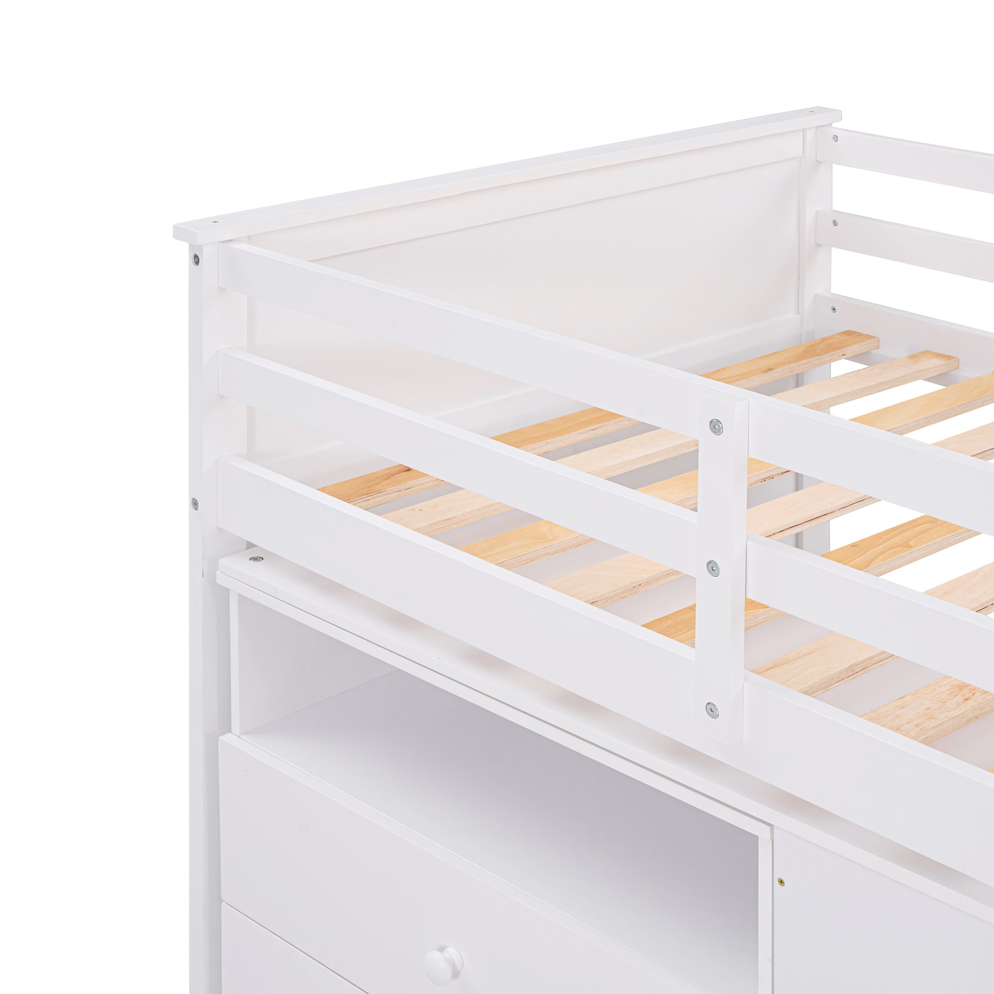 Loft Bed Low Study Twin Size Loft Bed With Storage Steps And Portable,Desk,White Old Sku: Lt000101Aak White Solid Wood