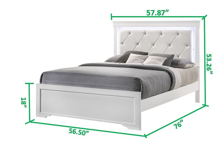 Brooklyn Full 4 Piece Led Bedroom Set Made With Wood In White Box Spring Required Full White Wood 4 Piece Set Bedroom Bed Included,Dresser Included,Mirror Included,Nightstand Included Modern Acacia Upholstered Polyester Tufted Wood