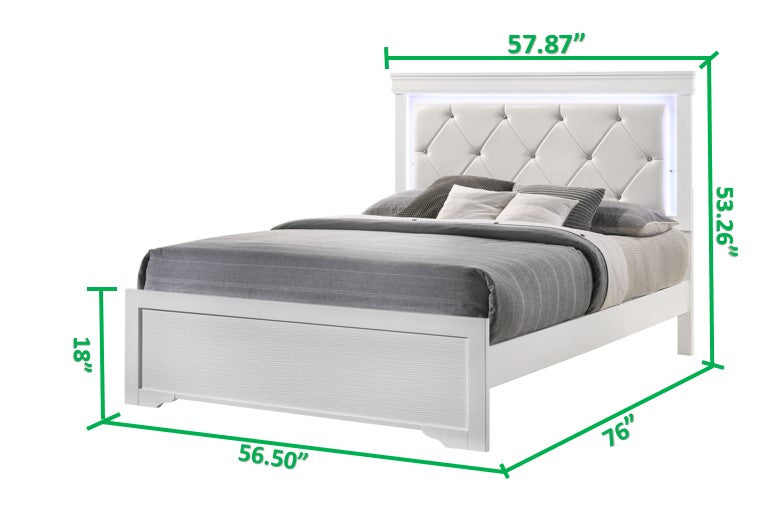 Full 5 Pc Tufted Upholstery Led Bedroom Set Made With Wood In White Box Spring Required Full White Wood 5 Piece Set Bedroom Bed Included,Chest Included,Dresser Included,Mirror Included,Nightstand