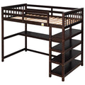 Twin Size Loft Bed With Storage Shelves And Under Bed Desk, Espresso Old Sku:Sm000245Aap 1 Espresso Pine