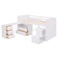 Loft Bed Low Study Twin Size Loft Bed With Storage Steps And Portable,Desk,White Old Sku: Lt000101Aak White Solid Wood