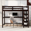 Twin Size Loft Bed With Storage Shelves And Under Bed Desk, Espresso Old Sku:Sm000245Aap 1 Espresso Pine