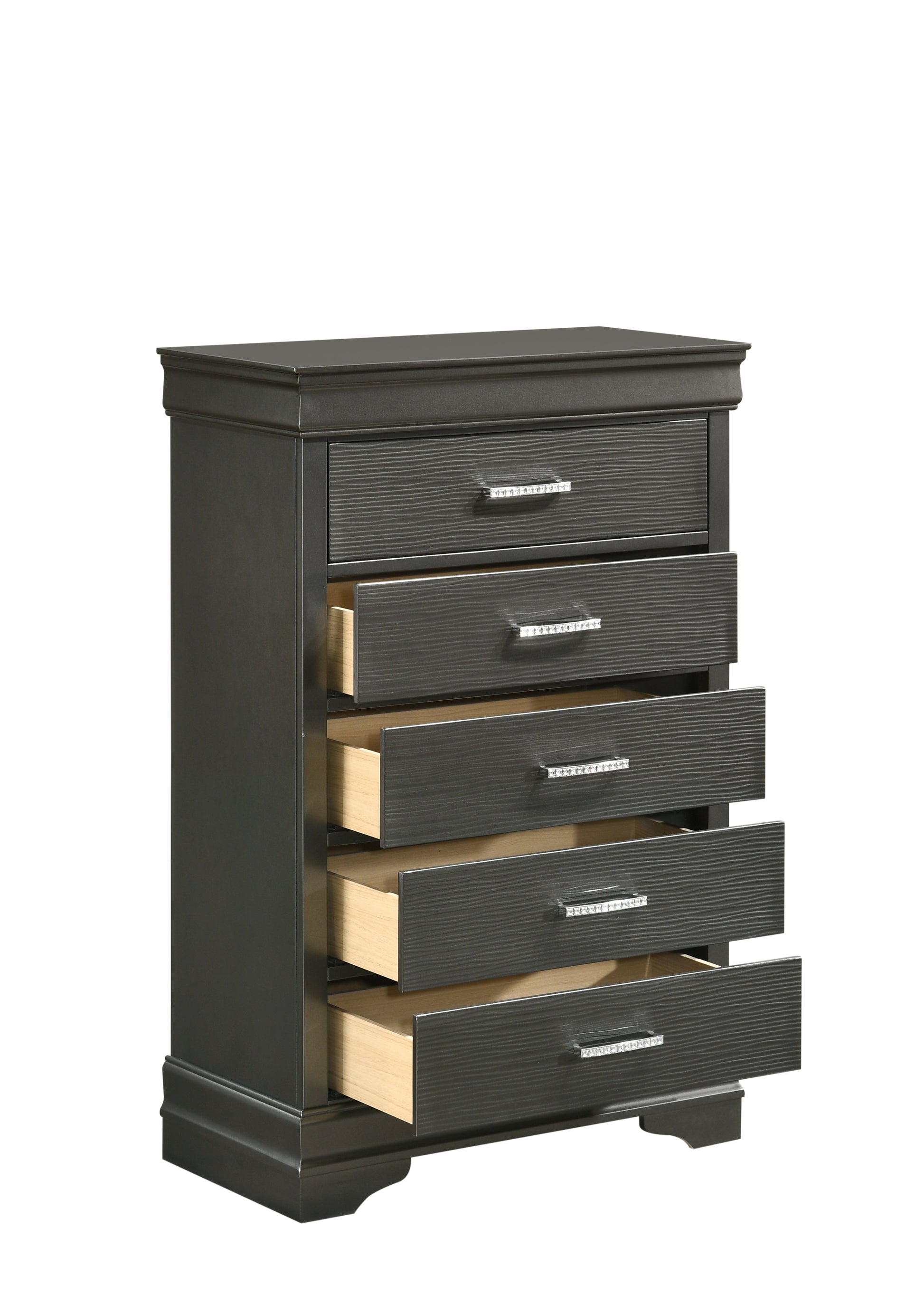 Modern Brooklyn 5 Drawers Chest Made With Wood In Gray Gray Bedroom Modern Acacia Upholstered Wood